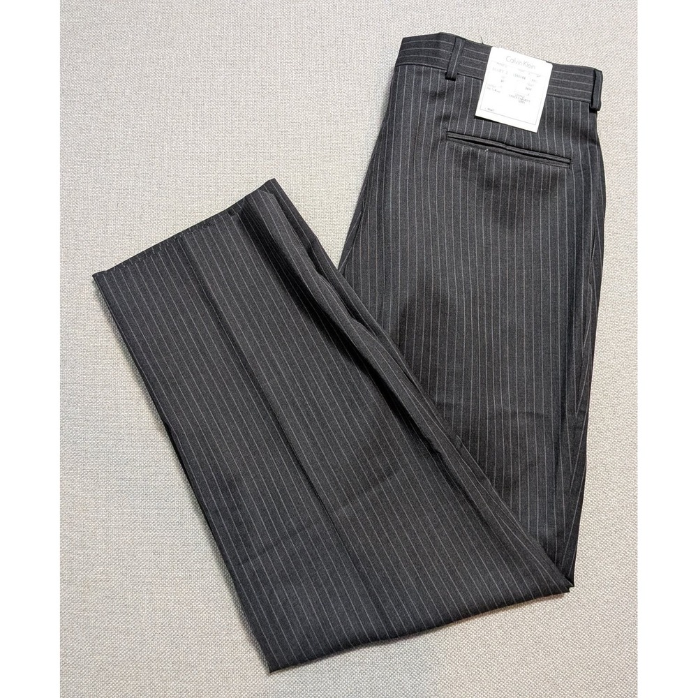 Calvin Klein Mens Pants MART 2 Charcoal 34x30 100% Wool Woven Pinstripe Regular